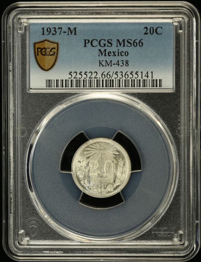 Modern Silver & Minors 20 Centavo 1937 M KM-438 PCGS MS66 0153380Modern Silver & Minors 20 Centavo 1937 M KM-438 PCGS MS66 0153380