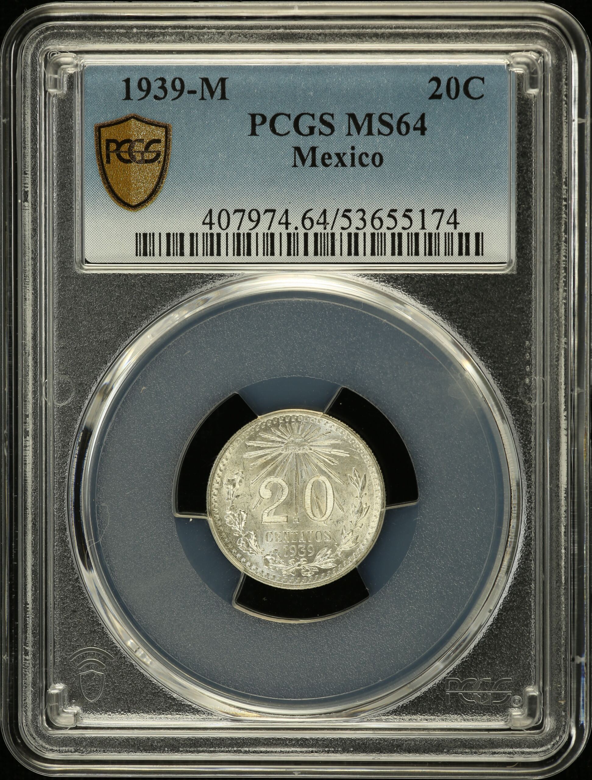 Modern Silver & Minors 20 Centavo 1939 M PCGS MS64 0153385
