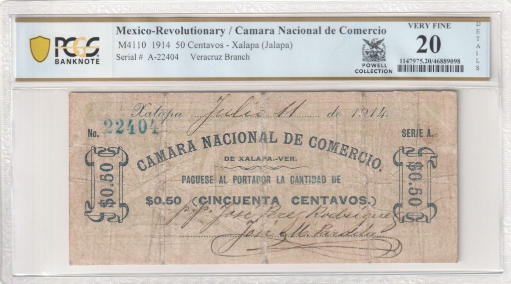 Revolutionary Currency 50 Centavos 1914 Veracruz M4110 PCGS VF20 f_35514