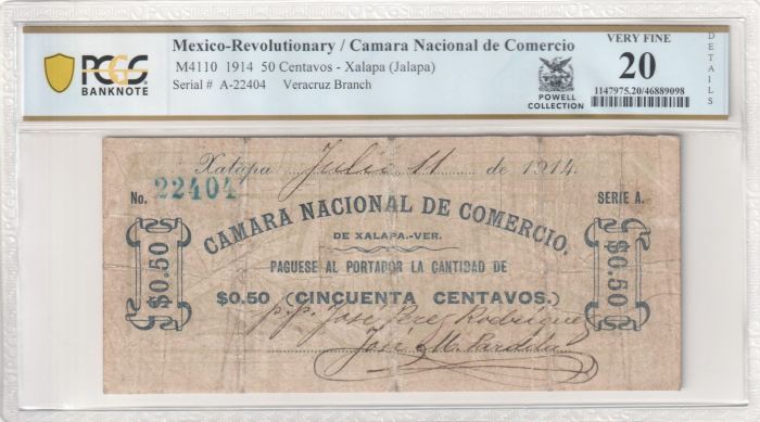 Revolutionary Currency 50 Centavos 1914 Veracruz M4110 PCGS VF20 f_35514Revolutionary Currency 50 Centavos 1914 Veracruz M4110 PCGS VF20 f_35514