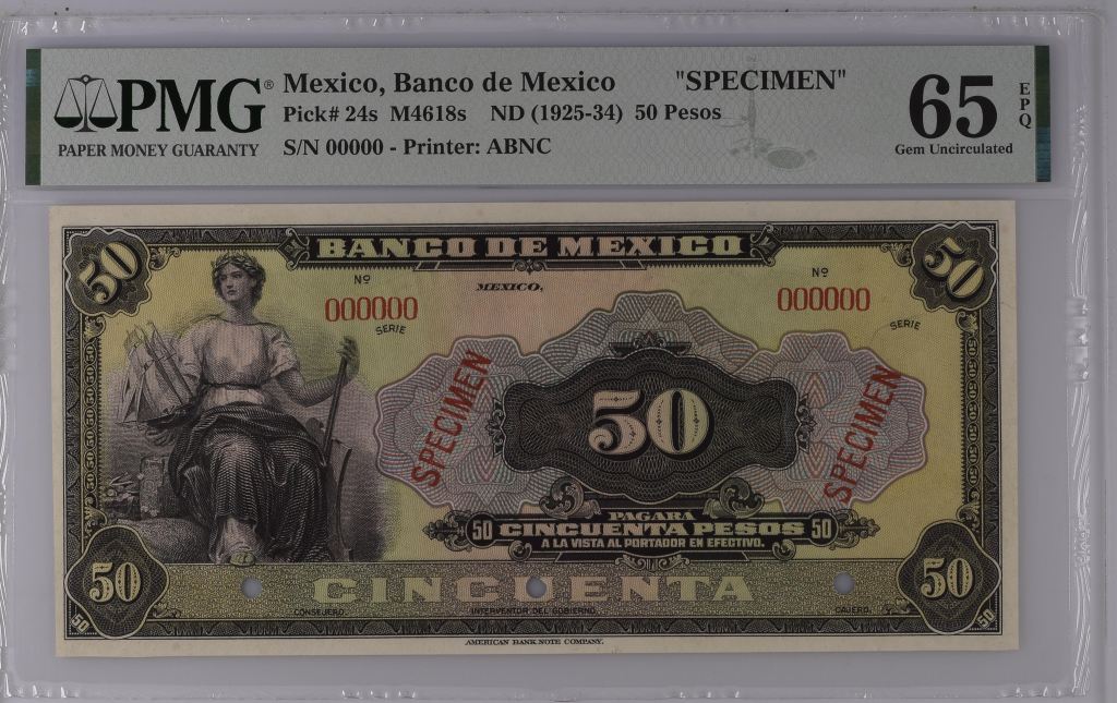 Banco De Mexico 50 Pesos ND M4618s PMG Gem UNC65 EPQ f_35518