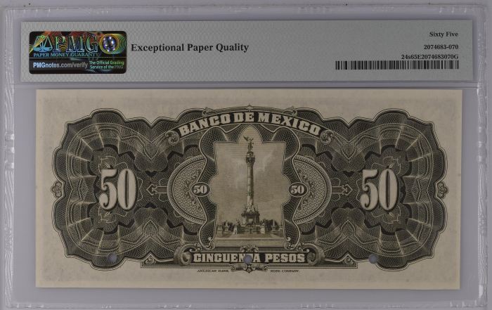 Banco De Mexico 50 Pesos ND M4618s PMG Gem UNC65 EPQ f_35518Banco De Mexico 50 Pesos ND M4618s PMG Gem UNC65 EPQ f_35518 - Image 2