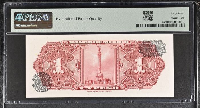 Banco De Mexico Peso 1959 Pick #59f PMG Superb Gem UNC67 EPQ f_35521Banco De Mexico Peso 1959 Pick #59f PMG Superb Gem UNC67 EPQ f_35521 - Image 2