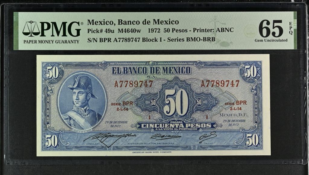 Banco De Mexico 50 Pesos 1972 Pick #49u PMG Gem UNC65 EPQ f_35523