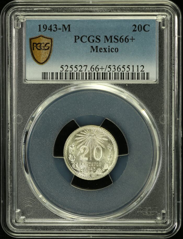 Modern Silver & Minors 20 Centavo 1943 M PCGS MS66+ 0153525Modern Silver & Minors 20 Centavo 1943 M PCGS MS66+ 0153525