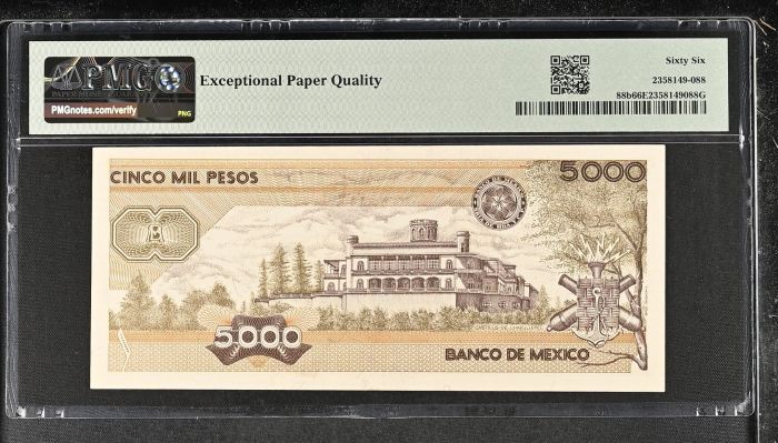 Banco De Mexico 5,000 Pesos 1987 Pick #88b PMG Gem UNC66 EPQ f_35526Banco De Mexico 5,000 Pesos 1987 Pick #88b PMG Gem UNC66 EPQ f_35526 - Image 2