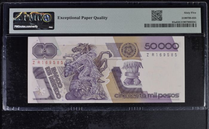 Banco De Mexico 50,000 Pesos 1986-88 Pick #93a PMG Gem UNC65 EPQ f_35530Banco De Mexico 50,000 Pesos 1986-88 Pick #93a PMG Gem UNC65 EPQ f_35530 - Image 2
