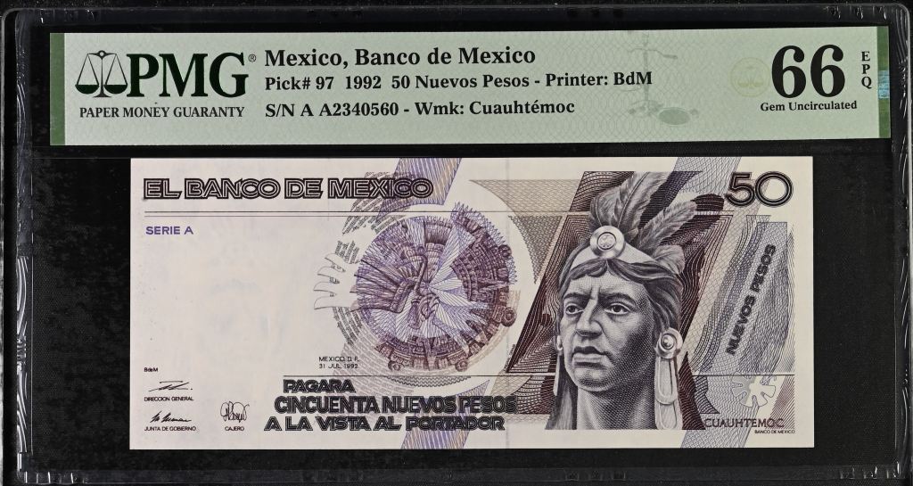 Banco De Mexico 50 Nuevos Pesos 1992 Pick #97 PMG Gem UNC66 EPQ f_35532