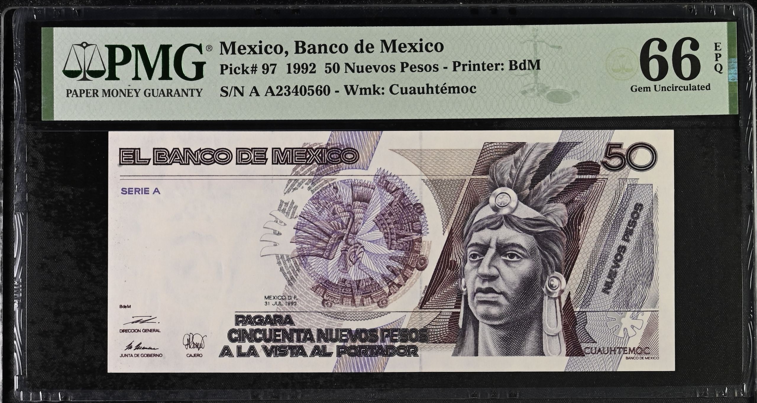 Banco De Mexico 50 Nuevos Pesos 1992 Pick #97 PMG Gem UNC66 EPQ f_35532