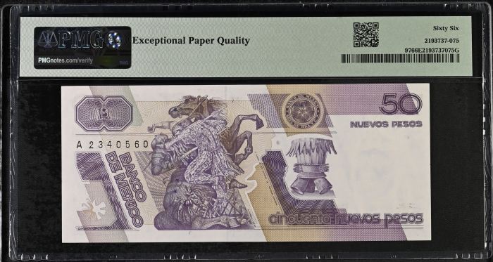 Banco De Mexico 50 Nuevos Pesos 1992 Pick #97 PMG Gem UNC66 EPQ f_35532Banco De Mexico 50 Nuevos Pesos 1992 Pick #97 PMG Gem UNC66 EPQ f_35532 - Image 2