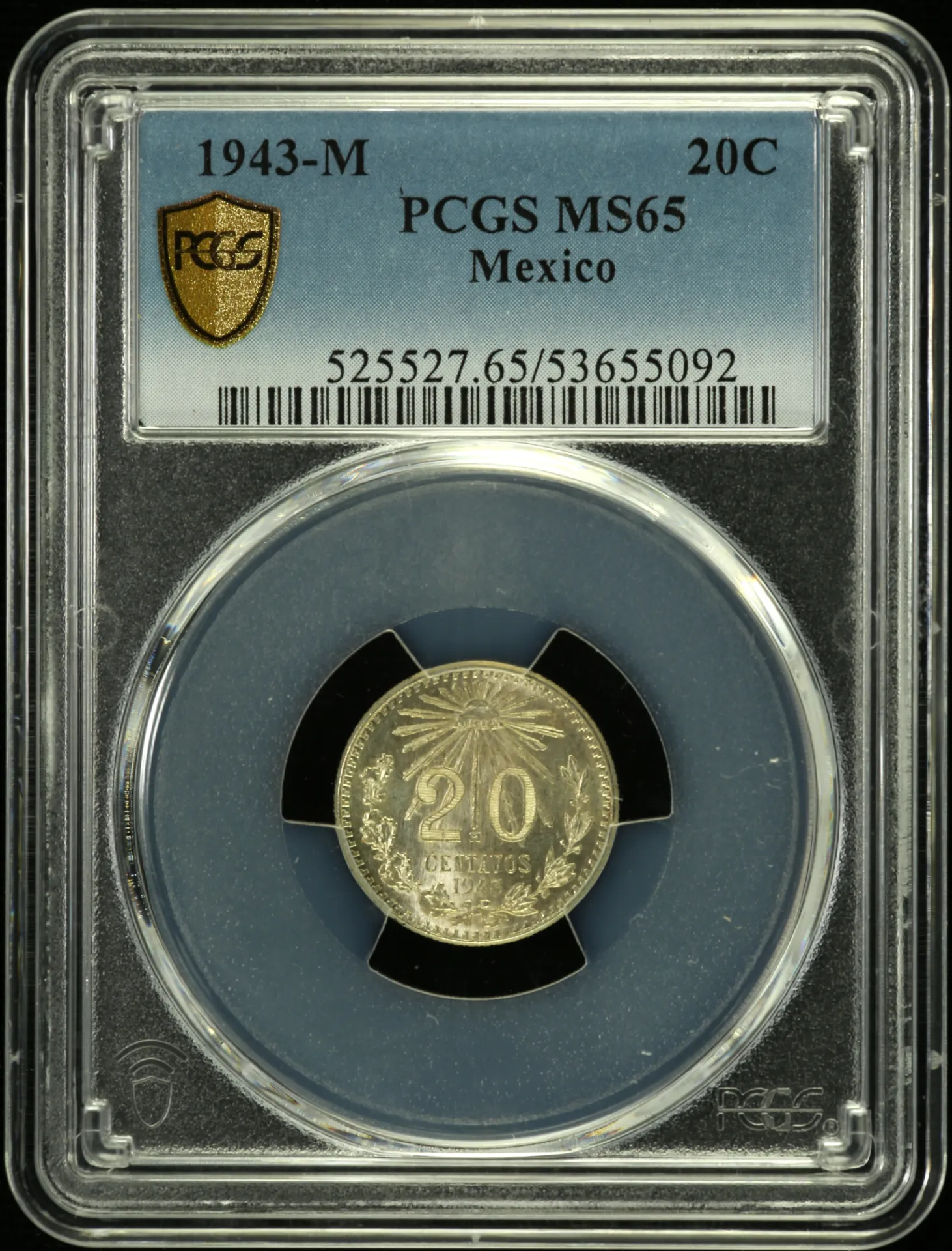 20 Centavo Mexican Coins Modern Silver & Minors Modern Silver & Minors 20 Centavo 1943 M PCGS MS65 0153485 Modern Silver & Minors 20 Centavo 1943 M PCGS MS65 0153485Modern Silver & Minors 20 Centavo 1943 M PCGS MS65 0153485