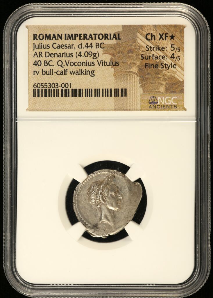 Roman Imperatorial Julius Caesar d.44 BC AR Denarius NGC Ch XF* 0153260