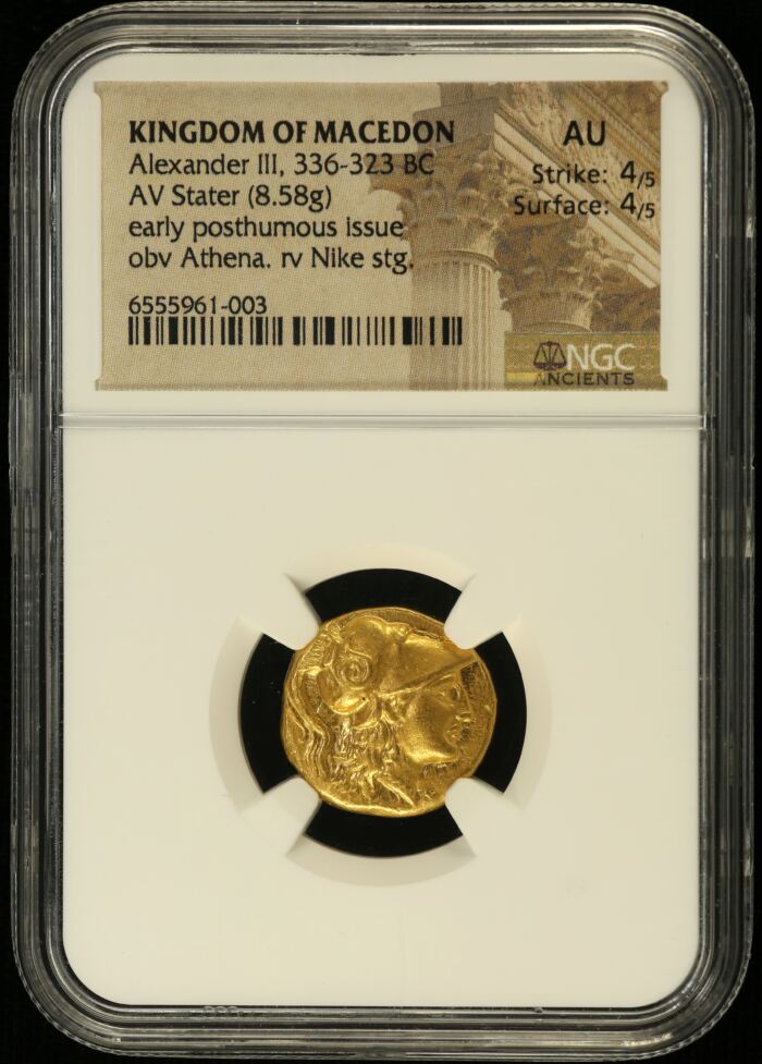 Macedonian Kings Alexander III(The Great) 336-323 BC AV Stater NGC AU 0153262Macedonian Kings Alexander III(The Great) 336-323 BC AV Stater NGC AU 0153262