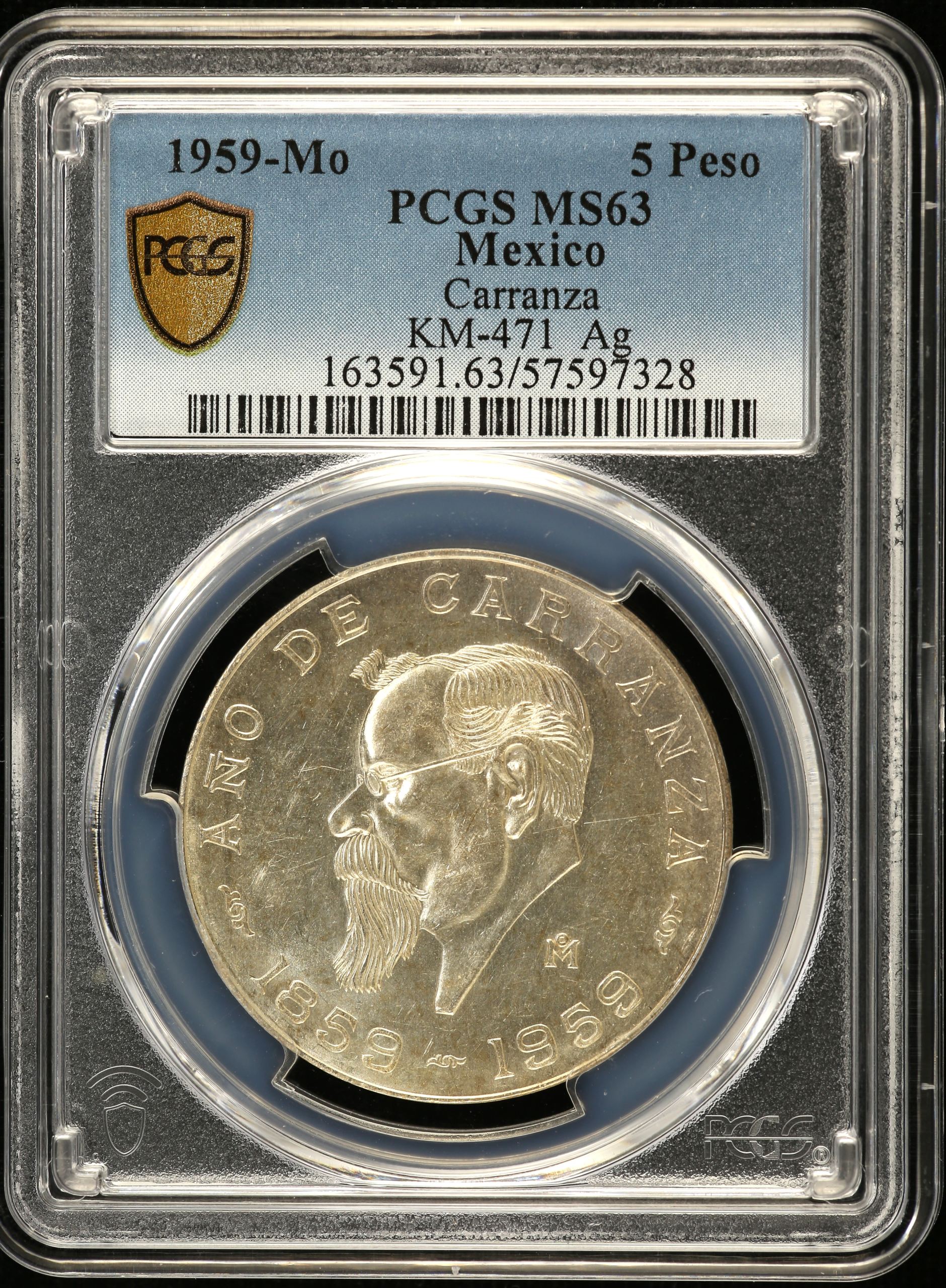 Modern Silver & Minors 5 Peso 1959 Mo KM-471 PCGS MS63 0152813