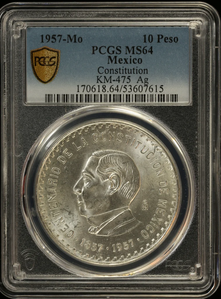 Modern Silver & Minors 10 Peso 1957 Mo KM-475 PCGS MS64 0153242