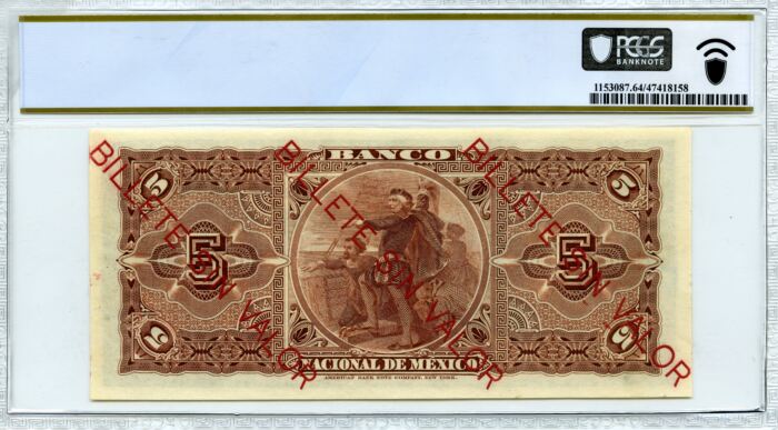 Bancos 5 Pesos ND Distrito Federal M298r2 PCGS Ch UNC64 f_35551Bancos 5 Pesos ND Distrito Federal M298r2 PCGS Ch UNC64 f_35551 - Image 2