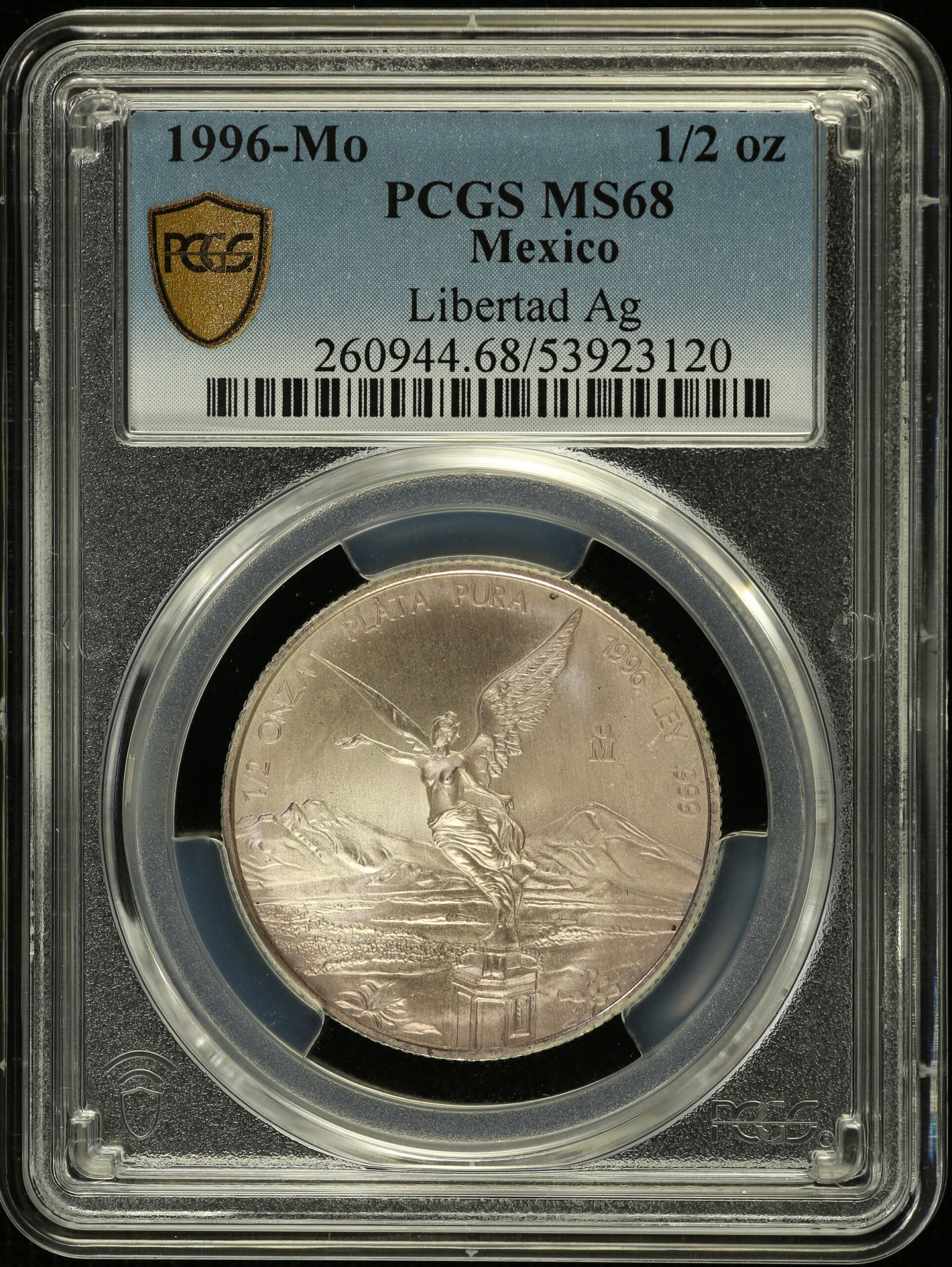 1/2 Onza Mexican Coins Modern Silver & Minors Modern Silver & Minors 1/2 Onza 1996 Mo PCGS MS68 0155110 Modern Silver & Minors 1/2 Onza 1996 Mo PCGS MS68 0155110Modern Silver & Minors 1/2 Onza 1996 Mo PCGS MS68 0155110