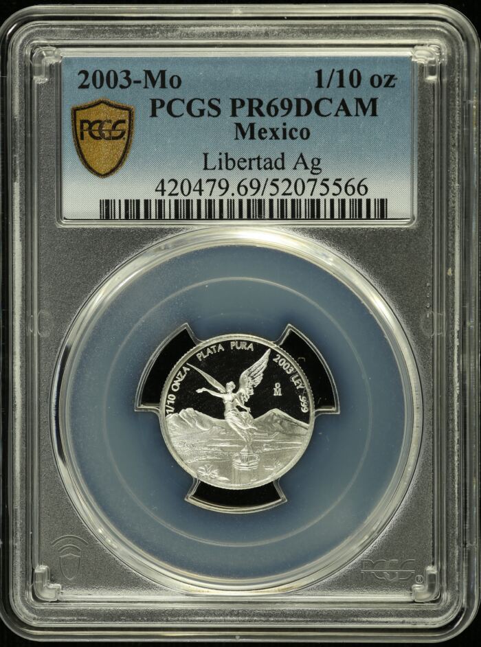 Modern Silver & Minors 1/10 Onza 2003 Mo PCGS PR69DCAM 0155123Modern Silver & Minors 1/10 Onza 2003 Mo PCGS PR69DCAM 0155123