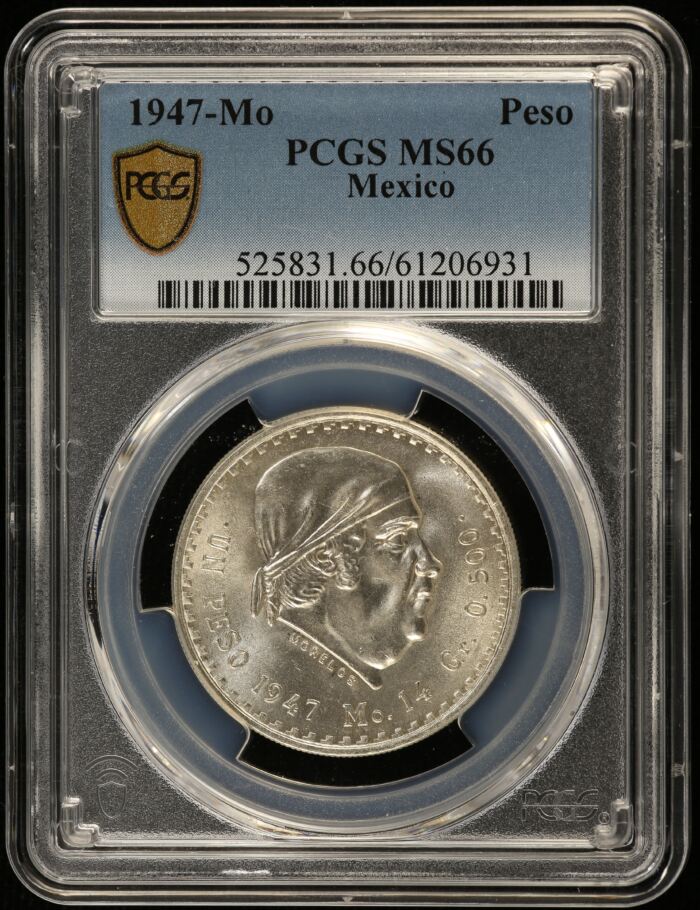 Modern Silver & Minors Peso 1947 Mo PCGS MS66 0153960Modern Silver & Minors Peso 1947 Mo PCGS MS66 0153960