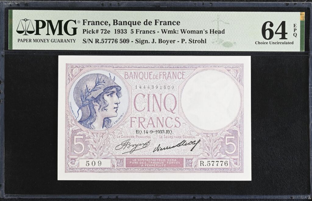 France 5 Francs 1933 Pick #72e PMG Ch UNC64 EPQ 0154335