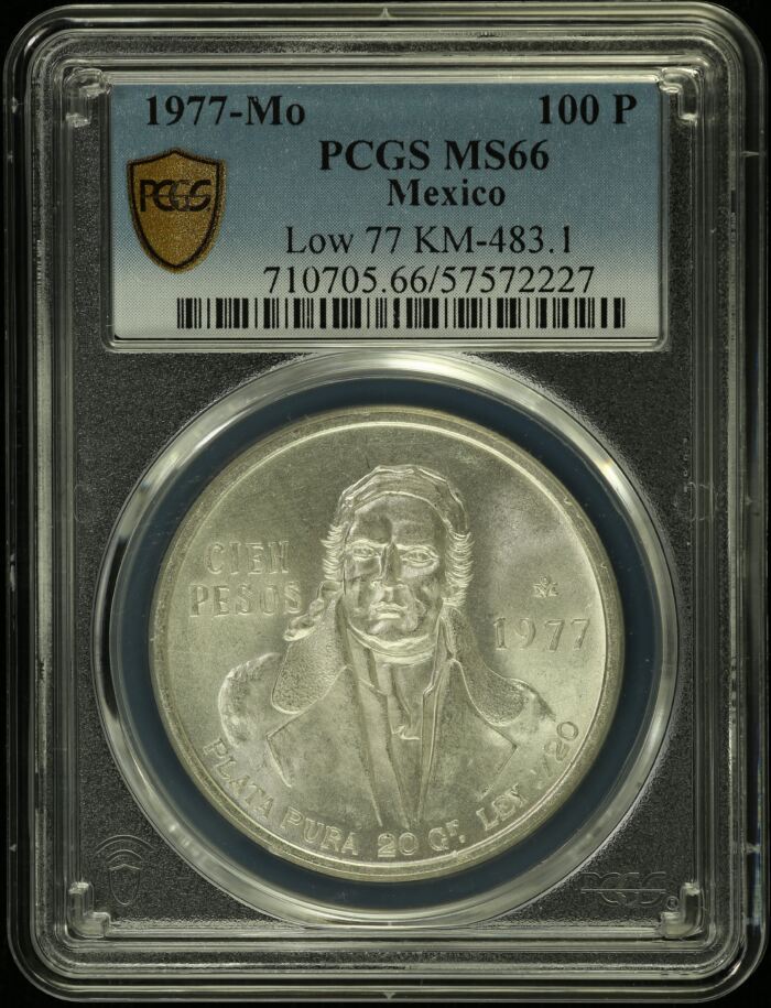 Modern Silver & Minors 100 Peso 1977 Mo KM-483.1 PCGS MS66 0154818Modern Silver & Minors 100 Peso 1977 Mo KM-483.1 PCGS MS66 0154818