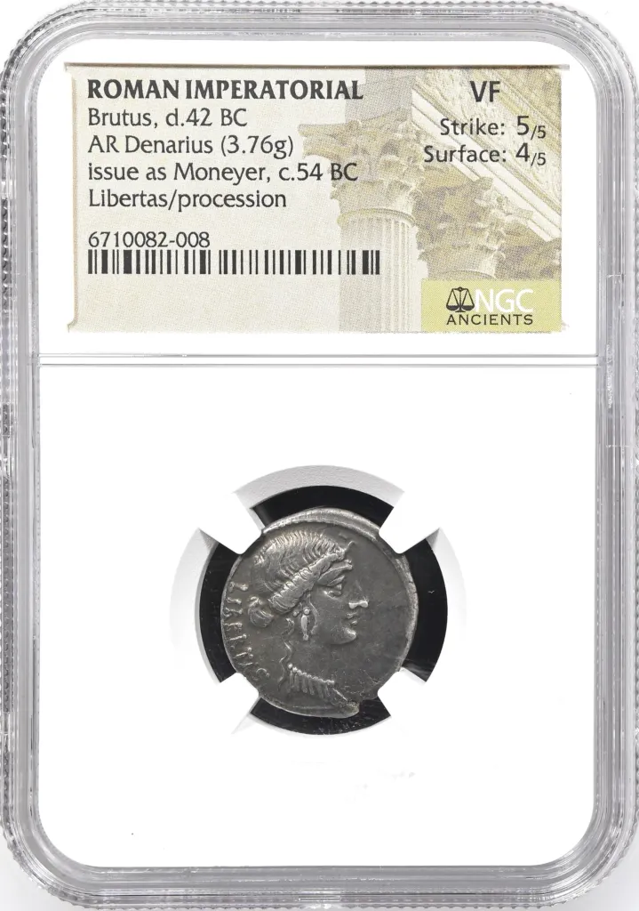 Roman Imperatorial Brutus d.42 BC AR Denarius NGC VF 0155152