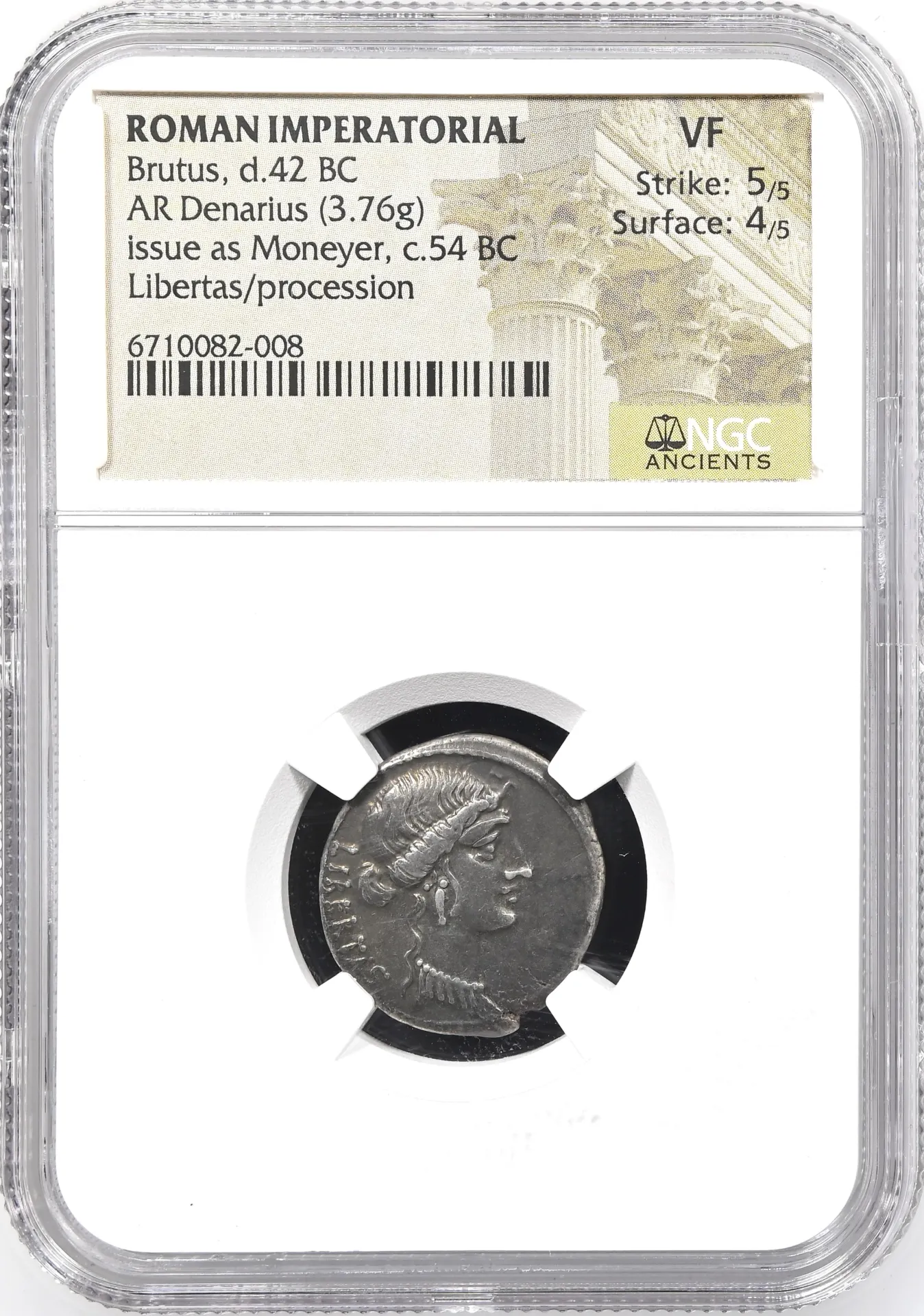 Roman Imperatorial Brutus d.42 BC AR Denarius NGC VF 0155152