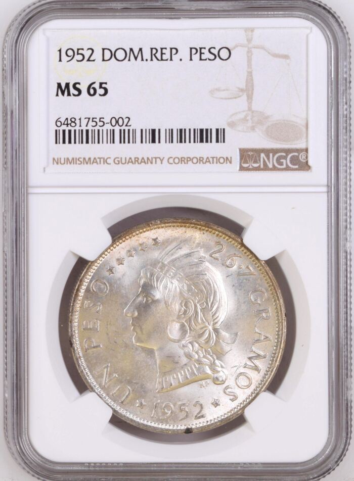 Dominican Republic Peso 1952 NGC MS65 0155239Dominican Republic Peso 1952 NGC MS65 0155239