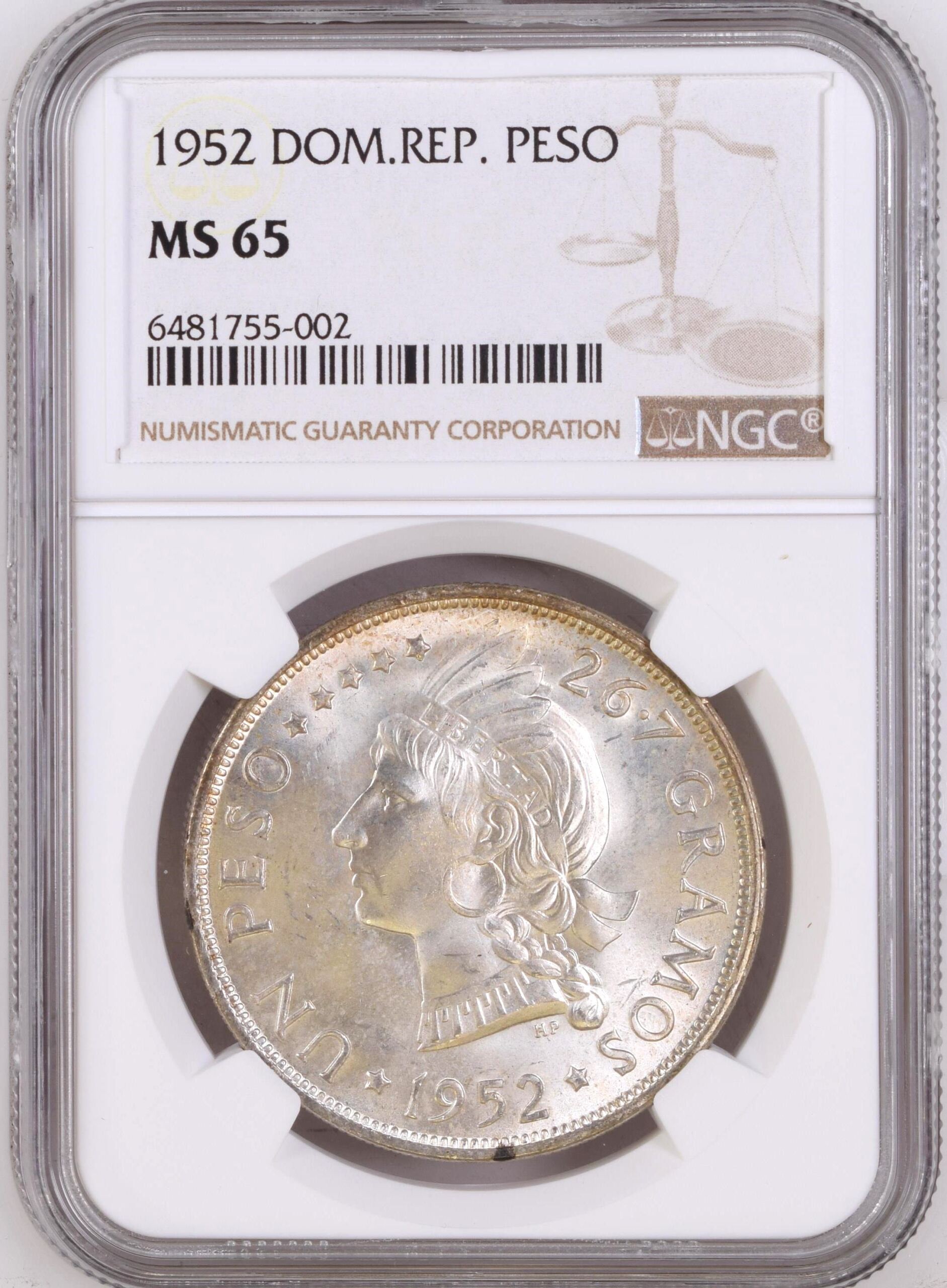 Dominican Republic Peso 1952 NGC MS65 0155239