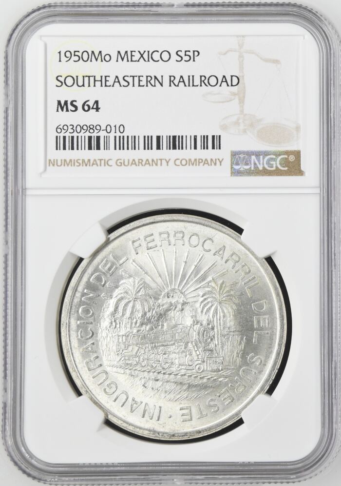 Modern Silver & Minors 5 Peso 1950 Mo NGC MS64 0155241Modern Silver & Minors 5 Peso 1950 Mo NGC MS64 0155241
