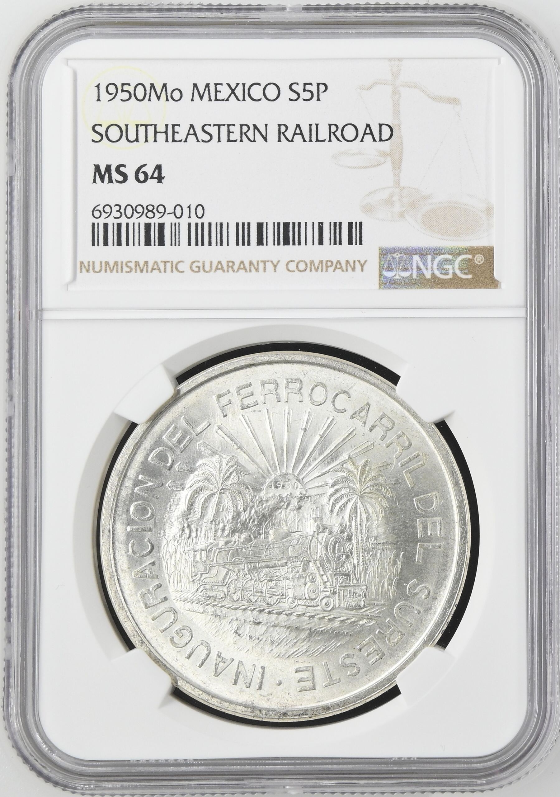 Modern Silver & Minors 5 Peso 1950 Mo NGC MS64 0155241
