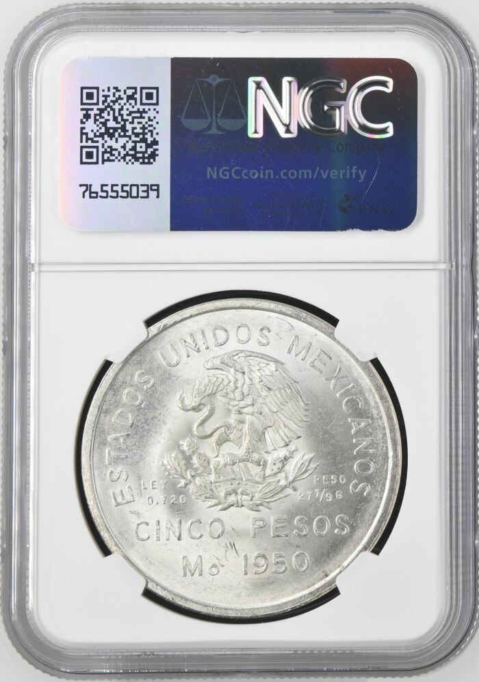 Modern Silver & Minors 5 Peso 1950 Mo NGC MS64 0155241Modern Silver & Minors 5 Peso 1950 Mo NGC MS64 0155241 - Image 2