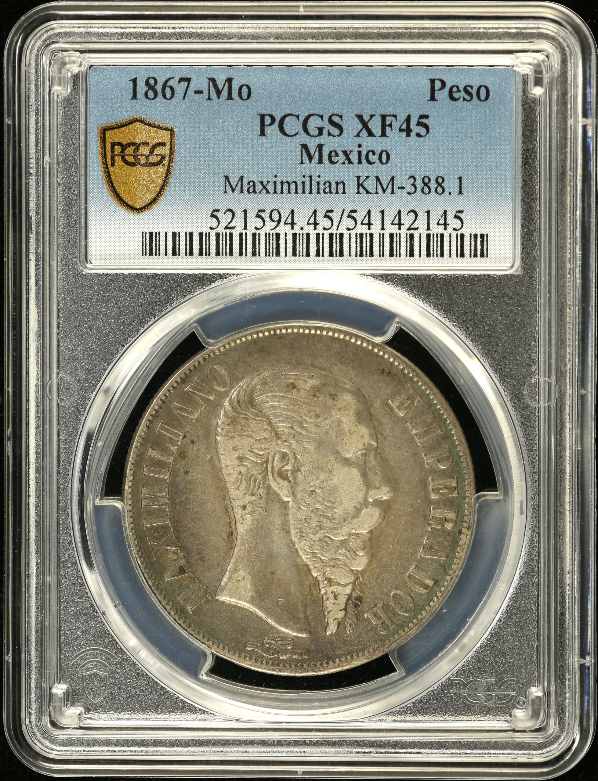 Imperial Era Peso 1867 Mo KM-388.1 PCGS XF45 0155242