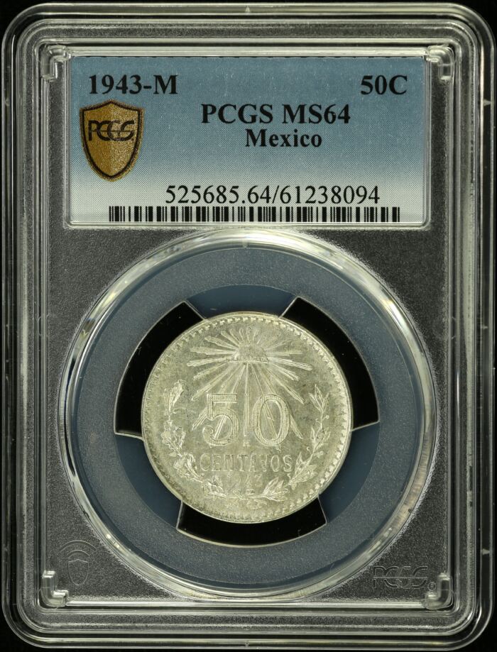 Modern Silver & Minors 50 Centavo 1943 M PCGS MS64 0154163Modern Silver & Minors 50 Centavo 1943 M PCGS MS64 0154163