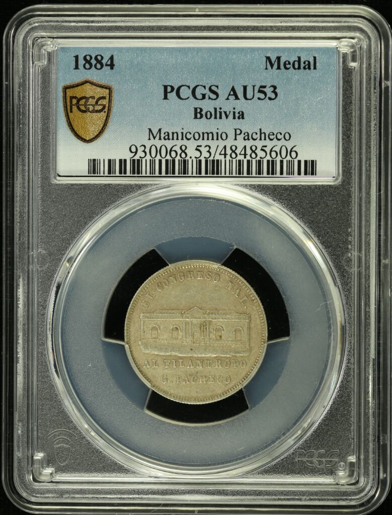 Bolivia Manicomio Pacheco Medal 1884 PCGS AU53 0155174
