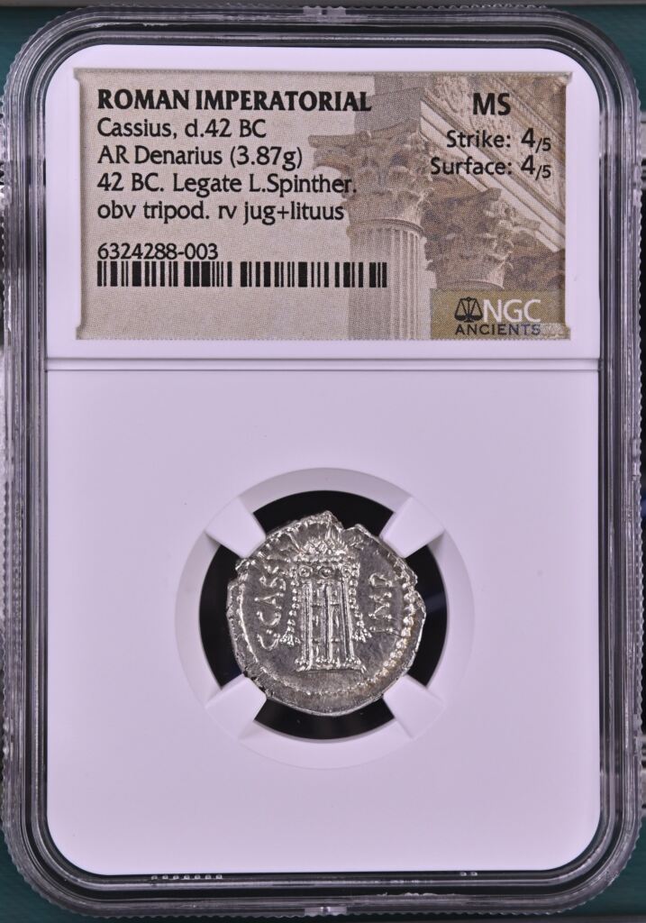 Ancient Coins  Roman Imperatorial Roman Imperatorial Cassius d.42 BC AR Denarius NGC MS 0155208 Roman Imperatorial Cassius d.42 BC AR Denarius NGC MS 0155208