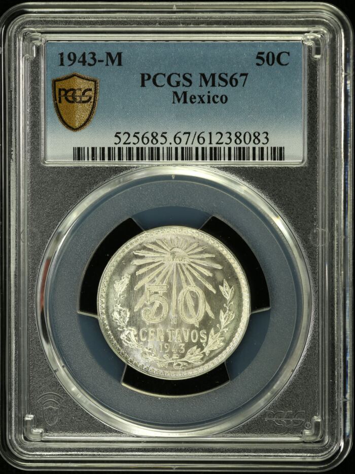 Modern Silver & Minors 50 Centavo 1943 M PCGS MS67 0154212Modern Silver & Minors 50 Centavo 1943 M PCGS MS67 0154212