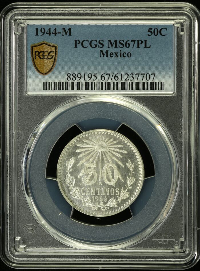 Modern Silver & Minors 50 Centavo 1944 M PCGS MS67PL 0154316Modern Silver & Minors 50 Centavo 1944 M PCGS MS67PL 0154316