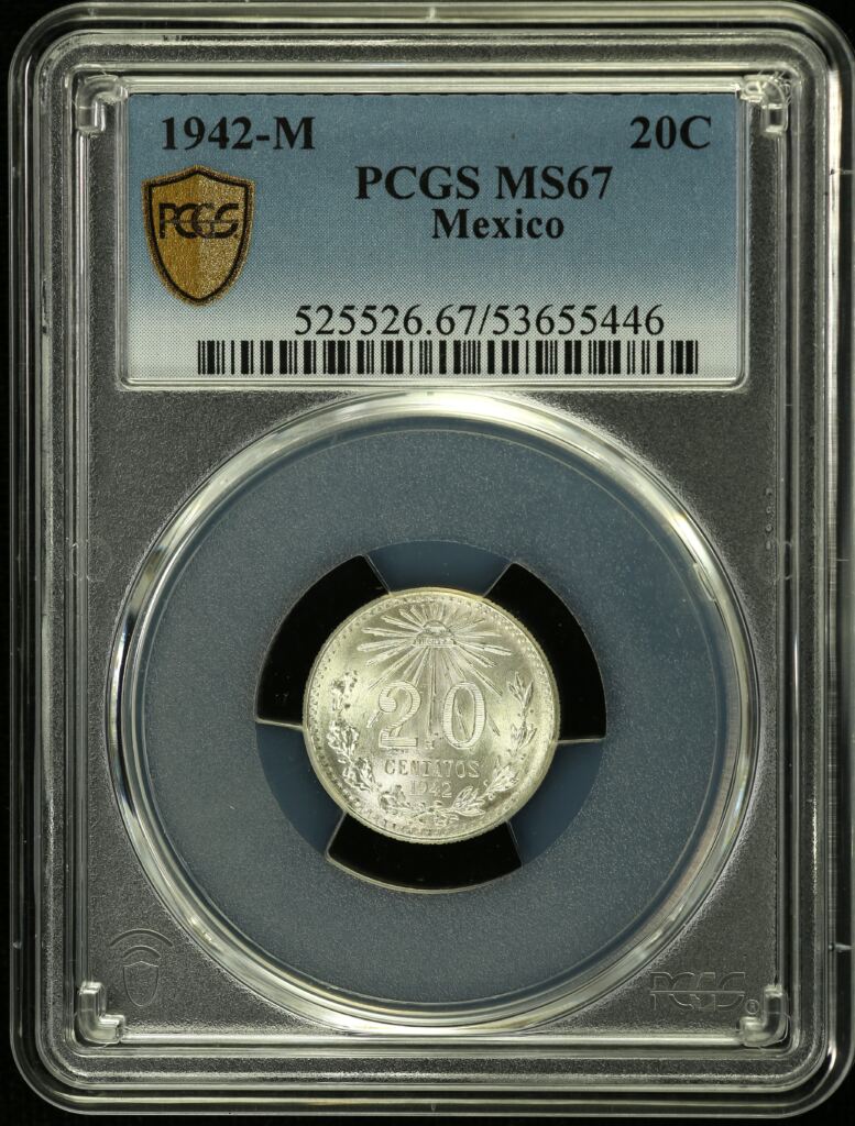 Modern Silver & Minors 20 Centavo 1942 M PCGS MS67 0154371