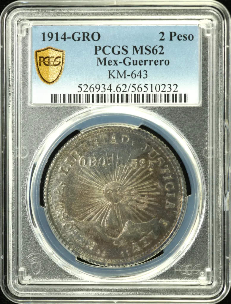 Guerrero 2 Peso 1914 GRO PCGS MS62 KM-643 0153690