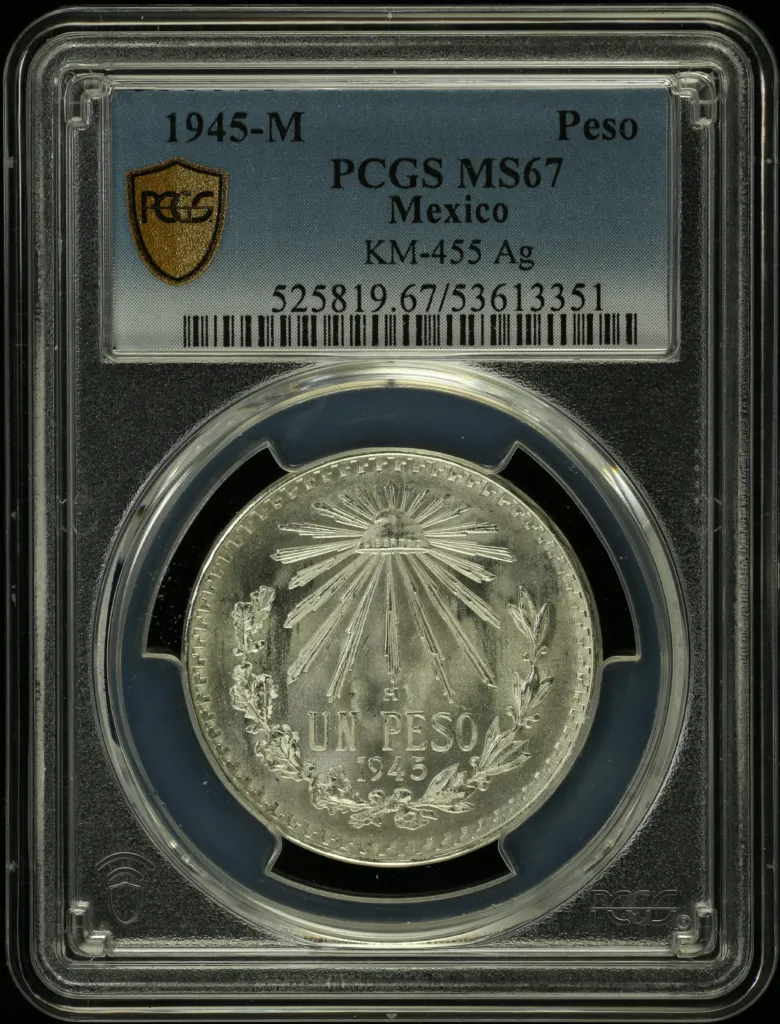Modern Silver & Minors Peso 1945 M KM-455 PCGS MS67 0153740