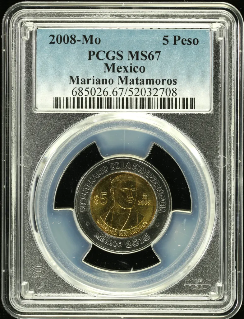 Modern Silver & Minors 5 Peso 2008 Mo Mariano Matamoros PCGS MS67 0154903