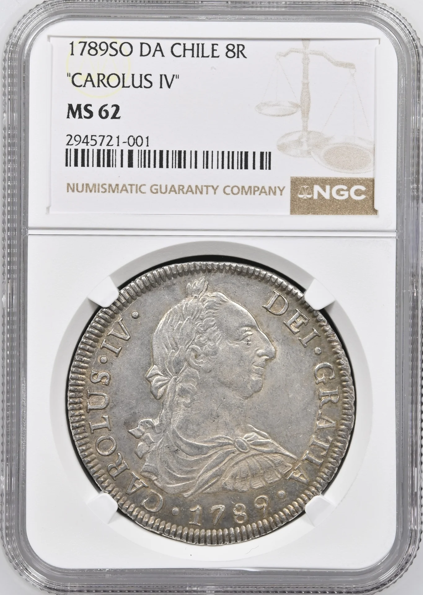 Chile Latin American Coins Chile 8 Reales 1789 So DA NGC MS62 0155203 Chile 8 Reales 1789 So DA NGC MS62 0155203Chile 8 Reales 1789 So DA NGC MS62 0155203
