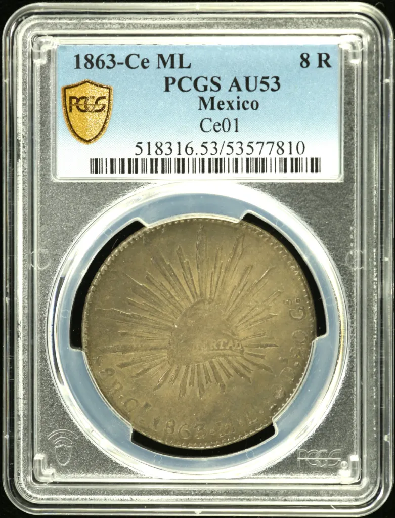 Real De Catorce 8 Reales 1863 Ce ML PCGS AU53 KM-455 0155233