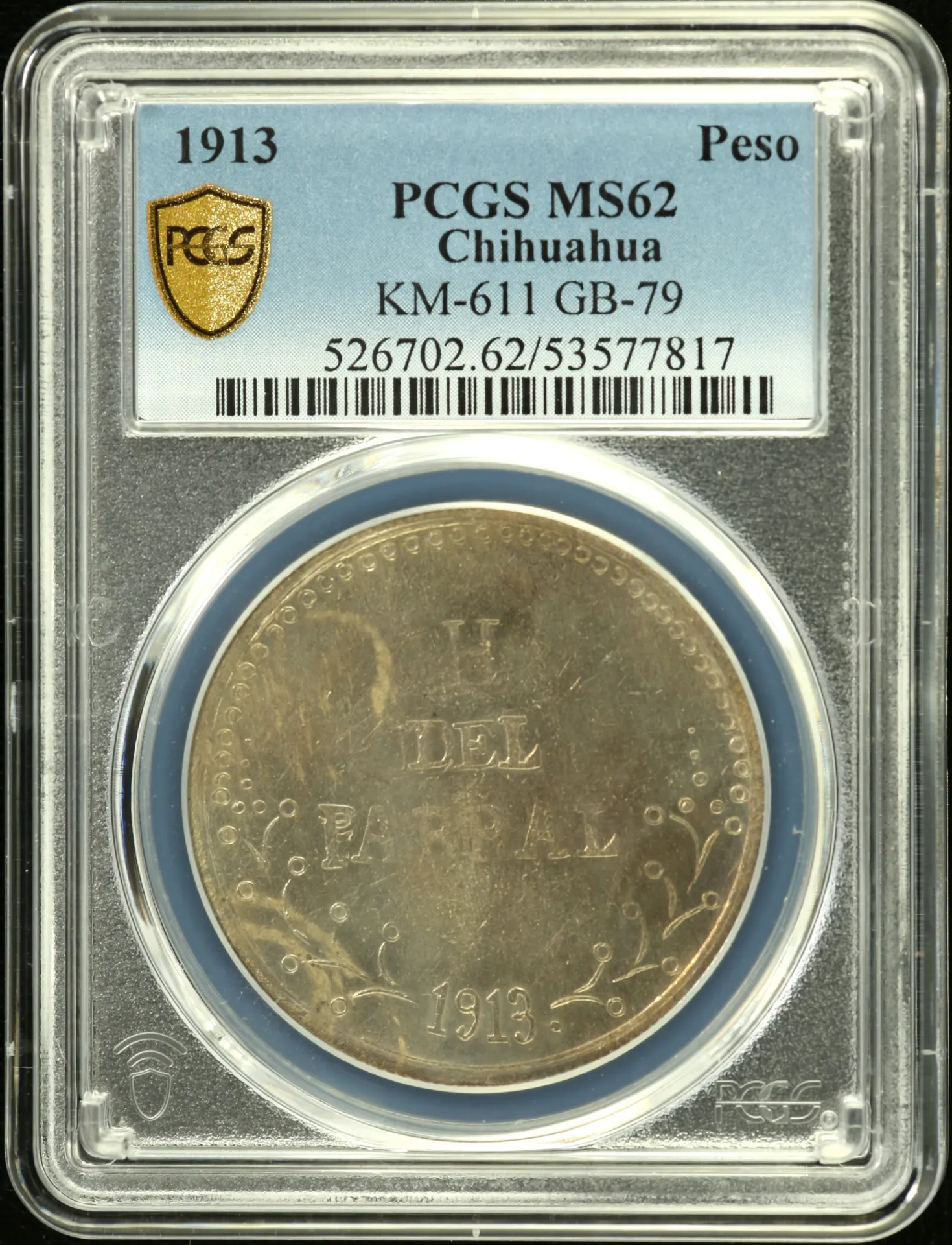 Chihuahua Parral Peso 1913 Chihuahua PCGS MS62 KM-611 0155234