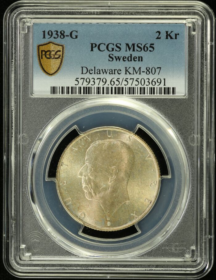 Sweden 2 Kroner 1938 G KM-807 PCGS MS65 0153704Sweden 2 Kroner 1938 G KM-807 PCGS MS65 0153704