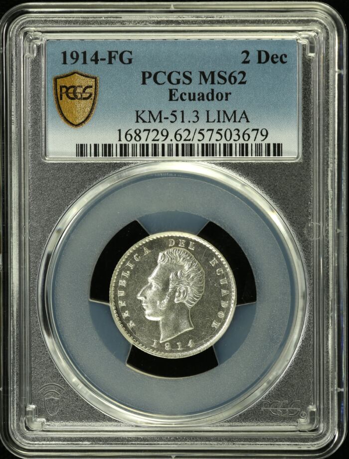 Ecuador 2 Decimo 1914 Lima FG KM-51.3 PCGS MS62 0153708Ecuador 2 Decimo 1914 Lima FG KM-51.3 PCGS MS62 0153708