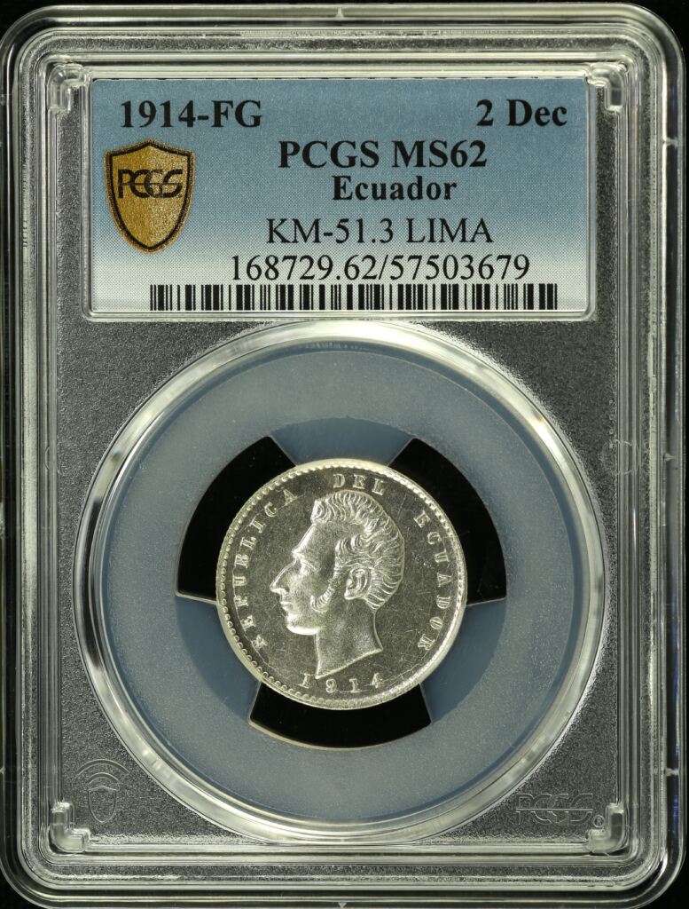 Ecuador 2 Decimo 1914 Lima FG KM-51.3 PCGS MS62 0153708