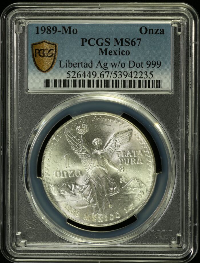 Modern Silver & Minors Onza 1989 Mo PCGS MS67 0154709Modern Silver & Minors Onza 1989 Mo PCGS MS67 0154709