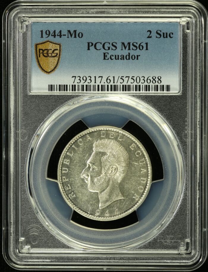 Ecuador 2 Sucres 1944 Mo PCGS MS61 0153709Ecuador 2 Sucres 1944 Mo PCGS MS61 0153709